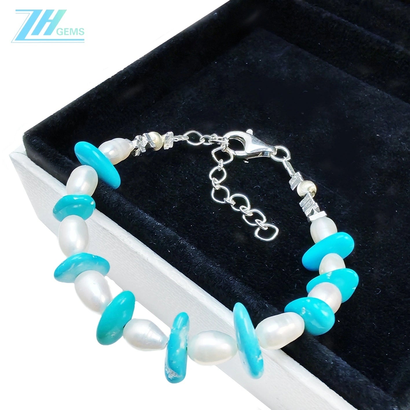 Turquoise Pearl Bracelet S925 Silver Fashion Women's Jewelry Designer Custom Natural Pearl Silver Beads Accessories2