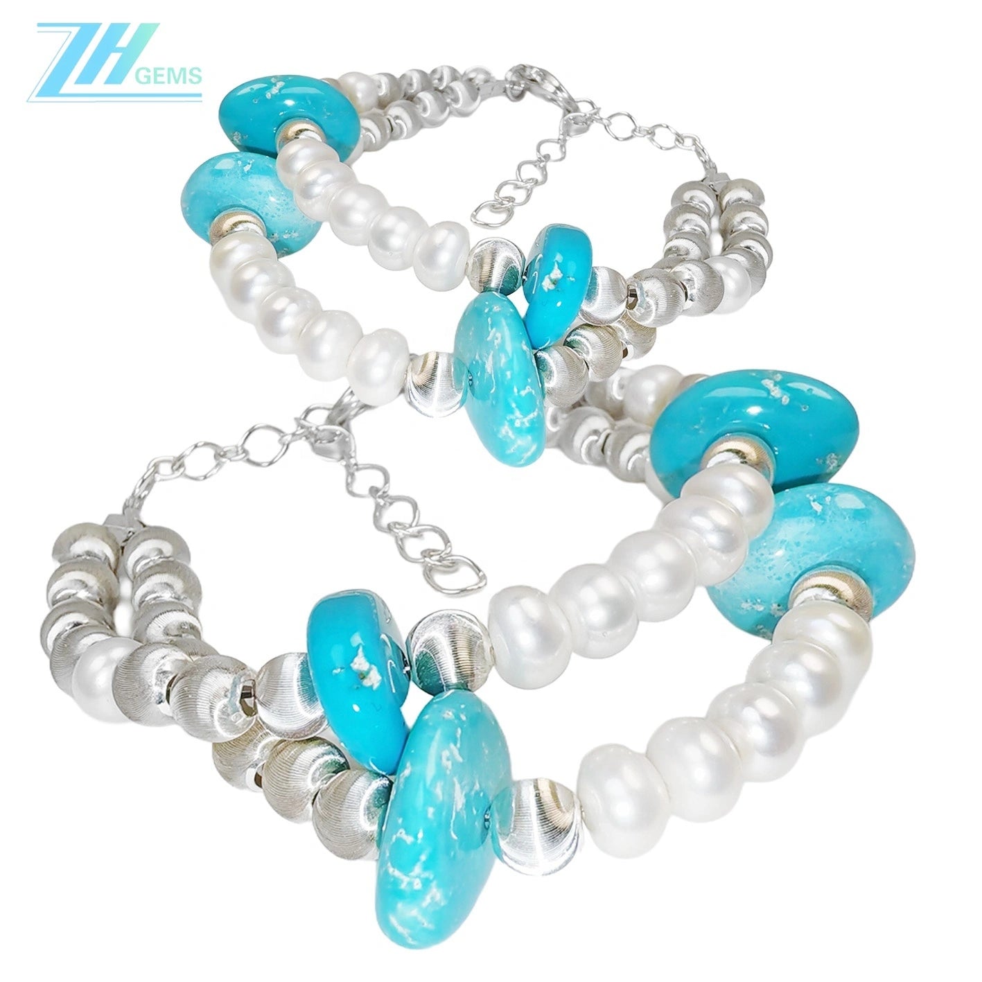 Turquoise Bracelet Natural Turquoise Women's Bracelet Matching Delicate Natural Pearls And Turquoise Beautiful Silver