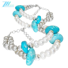 Turquoise Bracelet Natural Turquoise Women's Bracelet Matching Delicate Natural Pearls And Turquoise Beautiful Silver