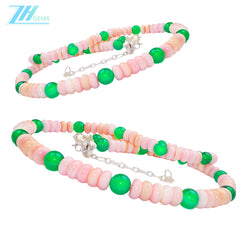 Pink Opal Necklace Roundel Beaded gemstone Jewelry For Women Birthstone Necklace Necklace For Women Smooth Round Beads