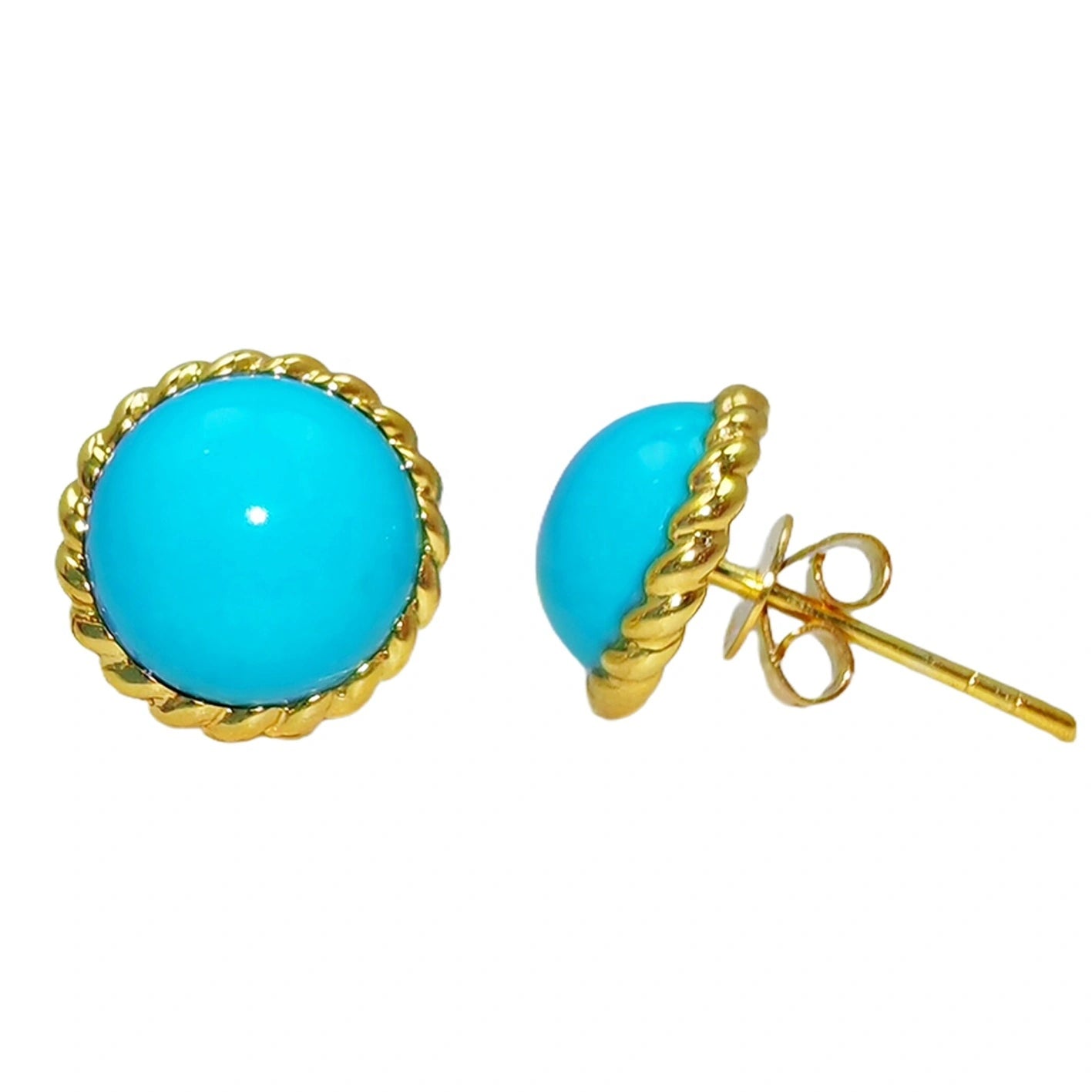 14k Gold Natural Sterling Treatment Turquoise Round Earrings Sleeping Beauty Mine Jewelry Female Custom As Gift