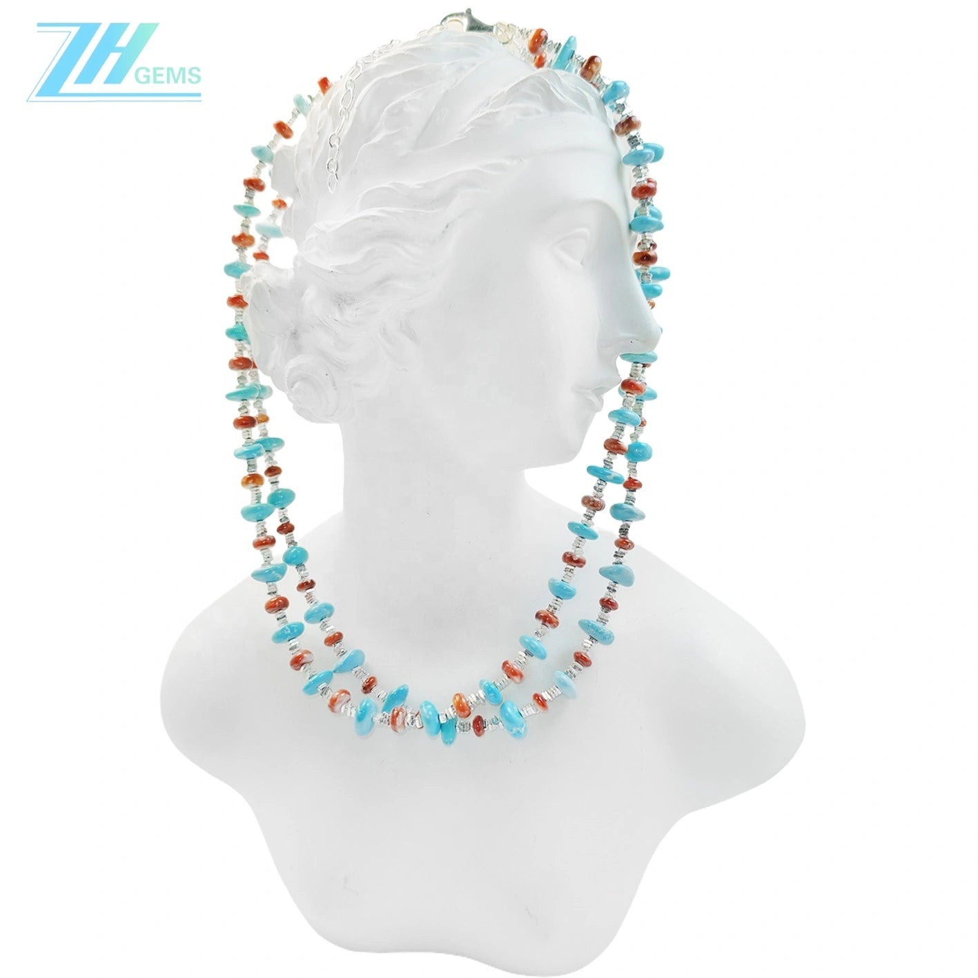 Warm Double Layer Turquoise Red Spiny Oyster S925 Silver Necklace Goddess Necklace Natural Turquoise Christmas