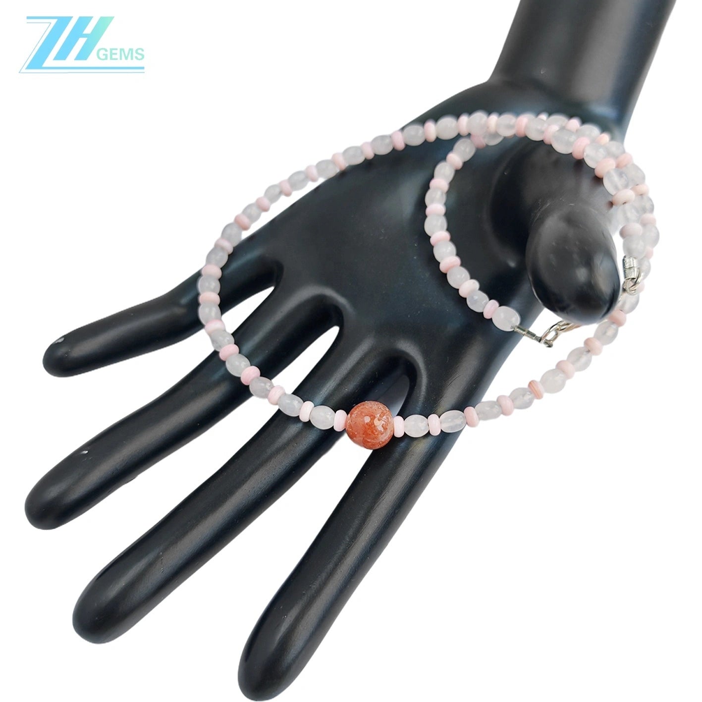 Natural Pink Opal Beads Natural Pink Crystal Natural Sunstone Sweet Necklace Fashionable Women's Natural Necklace