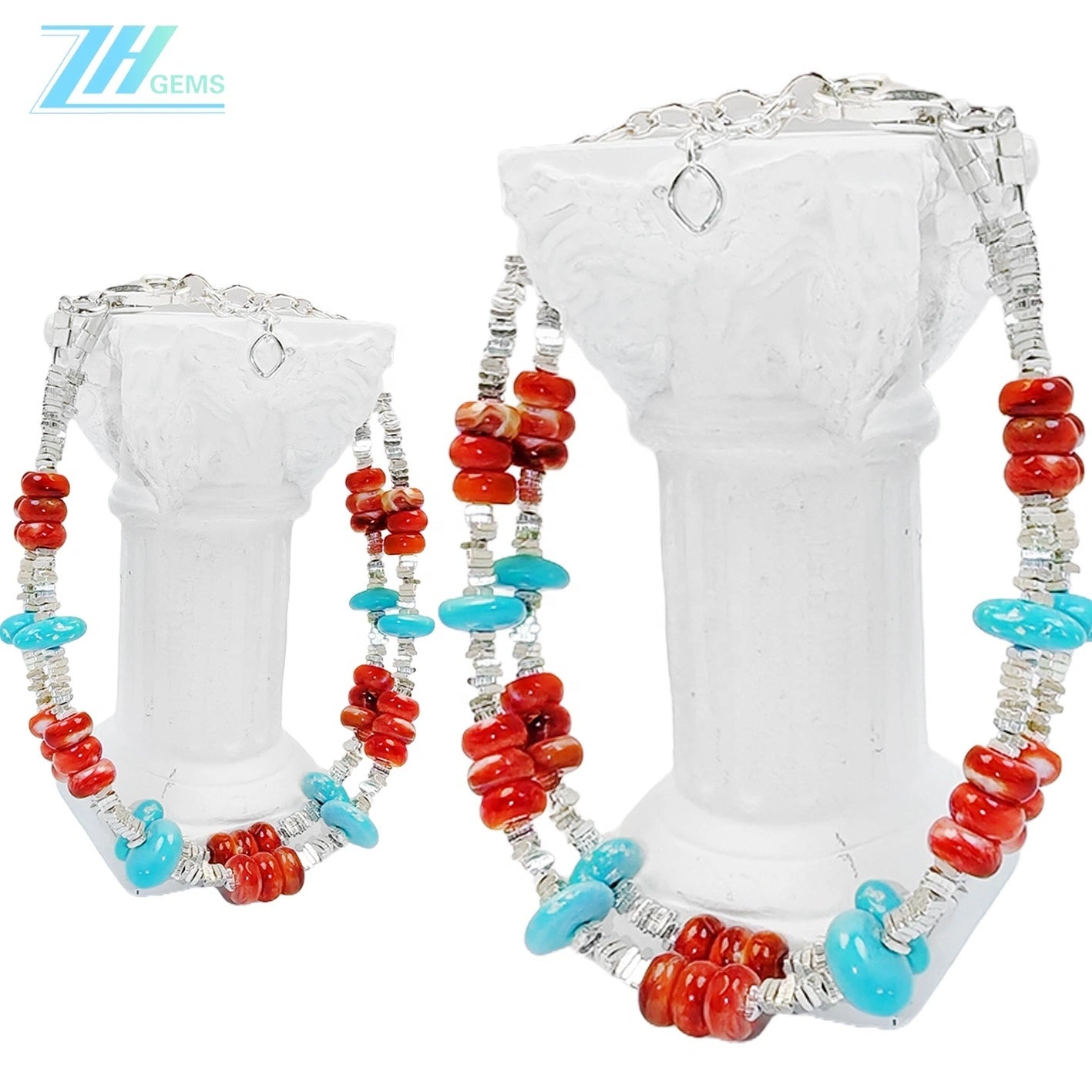 Super Beautiful Turquoise Orange Spiny Oyster Beautiful Anniversary Gift Natural Turquoise S925 Silver Set High Jewellery