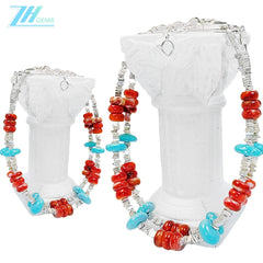 Super Beautiful Turquoise Orange Spiny Oyster Beautiful Anniversary Gift Natural Turquoise S925 Silver Set High Jewellery