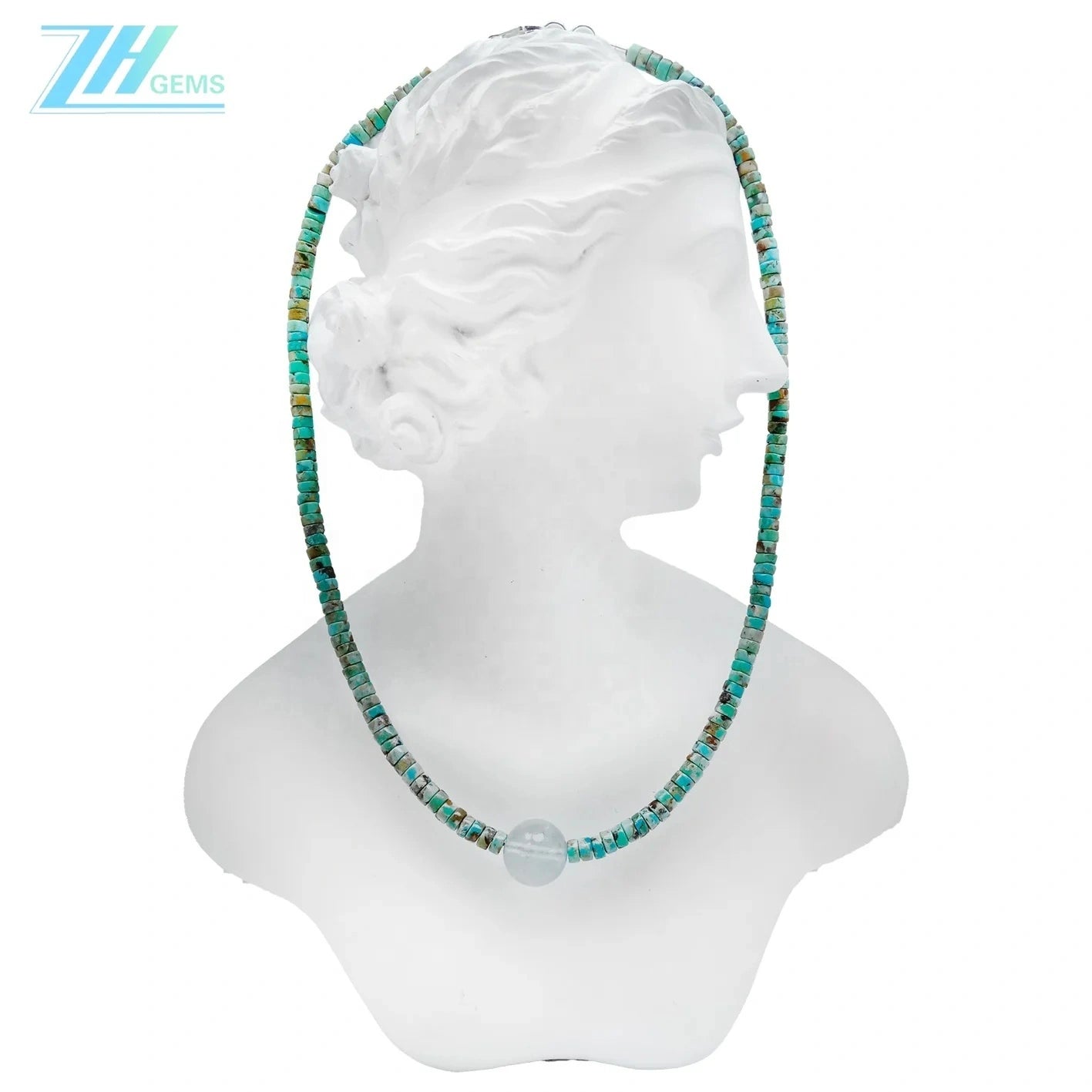 Natural Stablish Turquoise Haixi Natural Aquamarine Round Necklace Versatile Fashion Jewelry Women