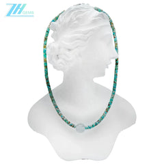 Natural Stablish Turquoise Haixi Natural Aquamarine Round Necklace Versatile Fashion Jewelry Women