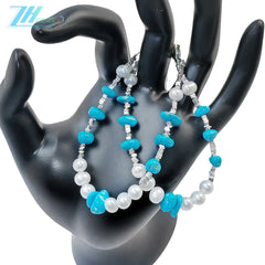 Winter Holiday Gift Double Layer Pearl With Natural Sterling Treatment Turquoise Shape Bracelet S925 Silver