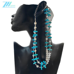 Double Natural Pearl and Turquoise Premium Women's necklace with delicate S925 silver and natural gemstones beauty jewelry necklace