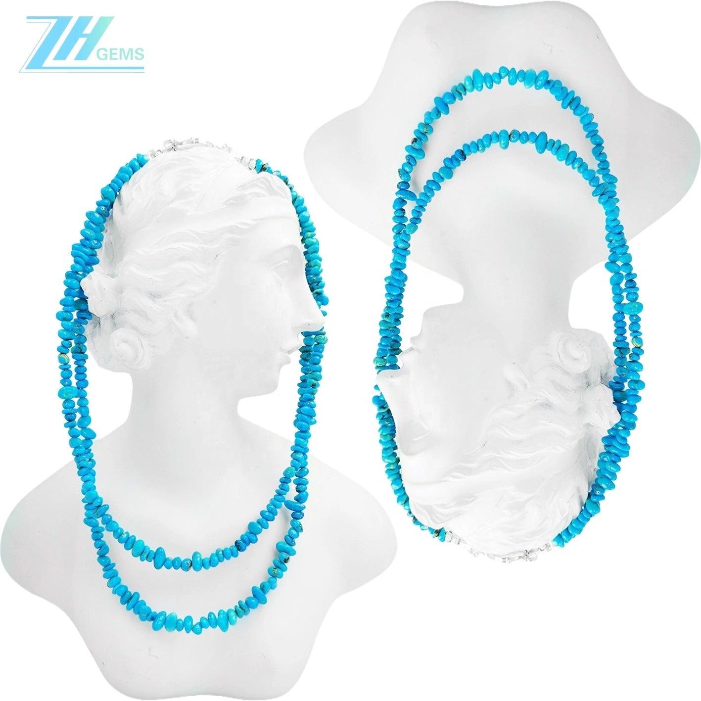 Fashion Sleeping Beauty Mine Natural Sterling Treatment Turquoise Free-shaped S925 Silver Double-layer Necklace