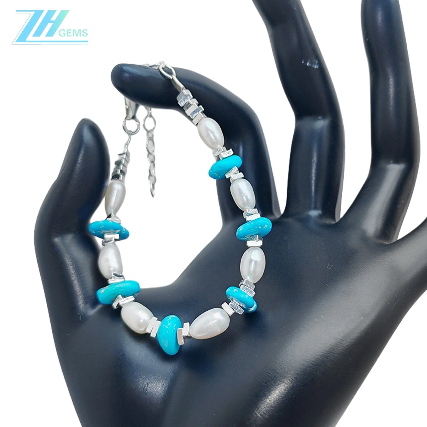 Natural Turquoise Natural Pearl Bracelet Jewelry Holiday Gift S925 Silver Women's Jewelry Best Selling Handmade Goddess Jewelry