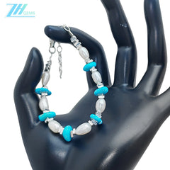 Natural Turquoise Natural Pearl Bracelet Jewelry Holiday Gift S925 Silver Women's Jewelry Best Selling Handmade Goddess Jewelry