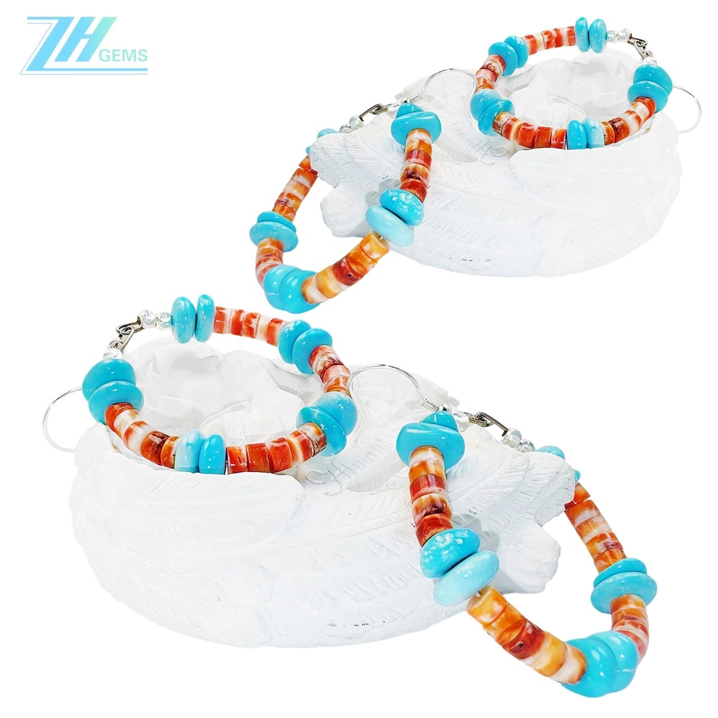 Beautiful High Quality Turquoise Orange Spiny Oyster Set Engagement Gift Daily Wear Natural Turquoise High Jewelry