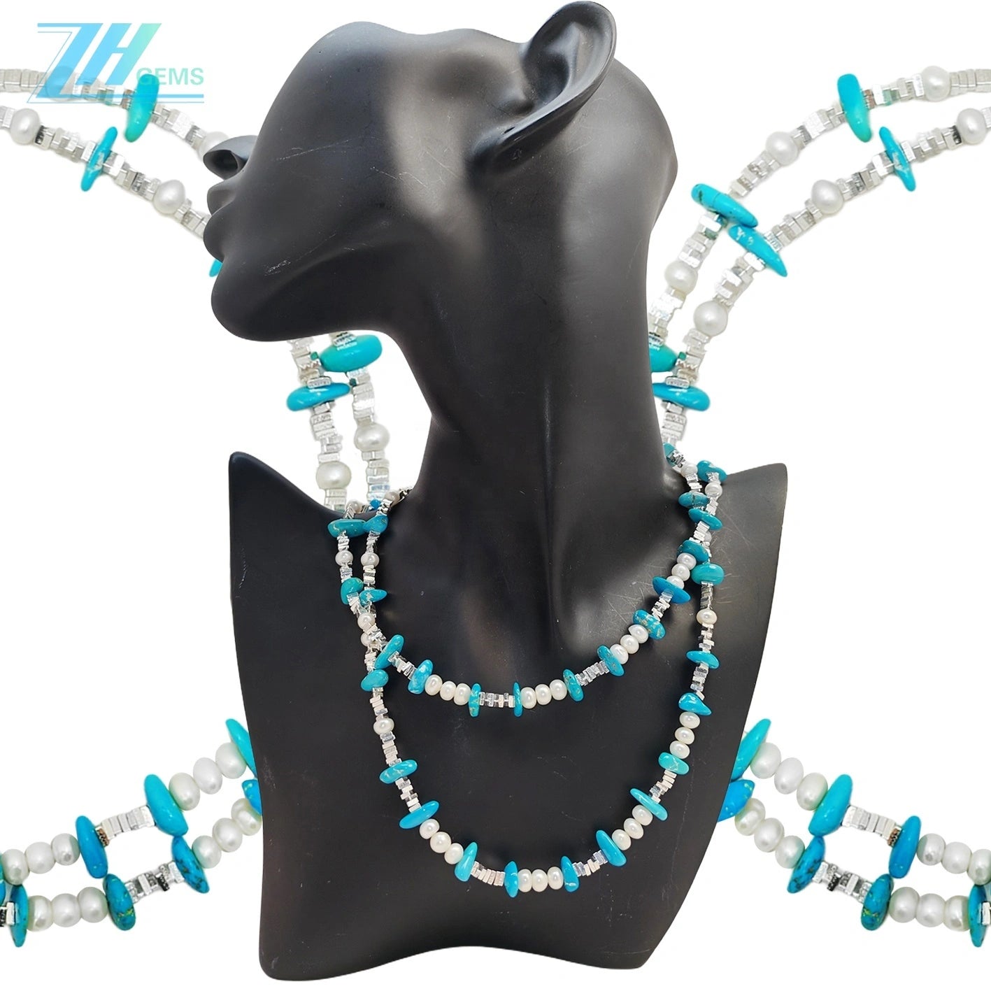 Natural Turquoise Premium Women's Necklace Bracelet With Delicate S925 Silver And Natural Pearl Beauty Jewelry Gifts For Women