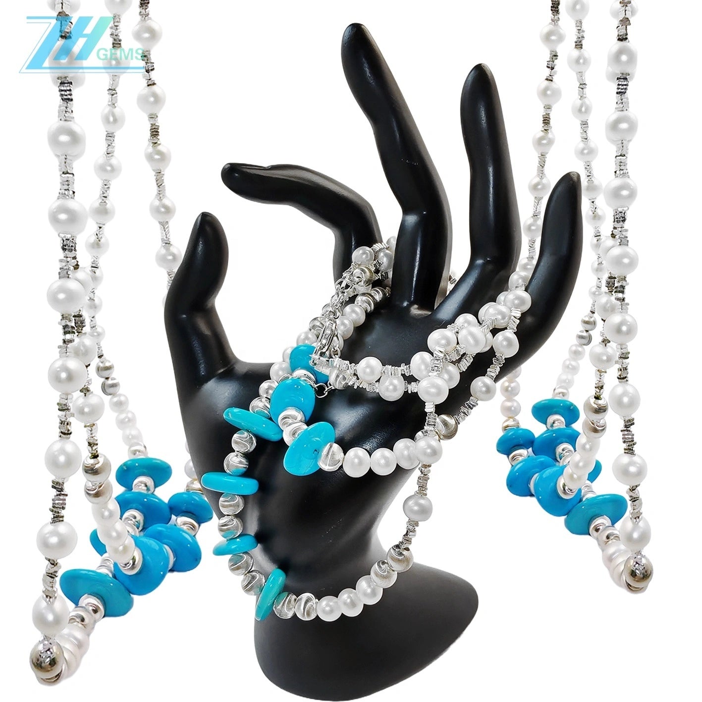 Precious Pearls With Natural Turquoise Conformal Necklace S925 Silver Necklace Handmade Jewelry