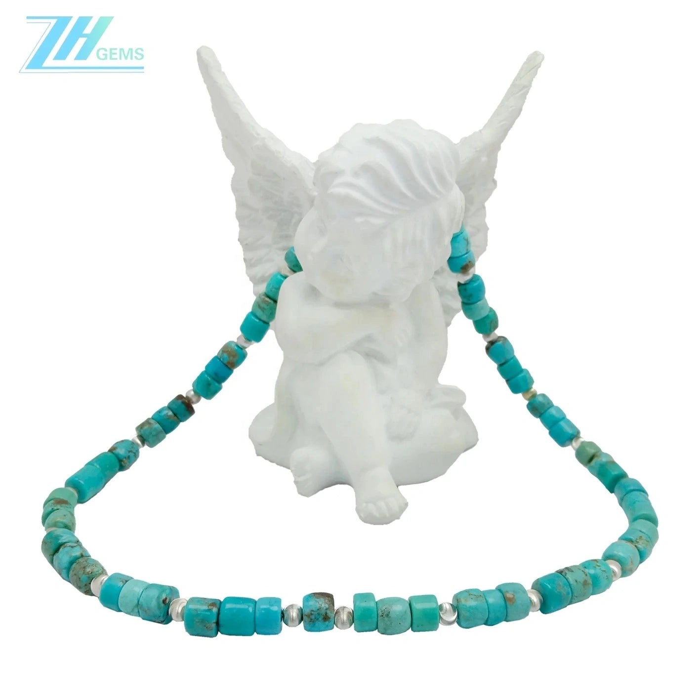 Natural Filled Turquoise Drum Beads S925 Silver Necklace Exquisite Jewelry Accessories Women Fashion