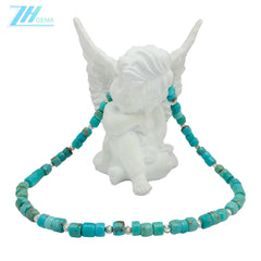 Natural Filled Turquoise Drum Beads S925 Silver Necklace Exquisite Jewelry Accessories Women Fashion