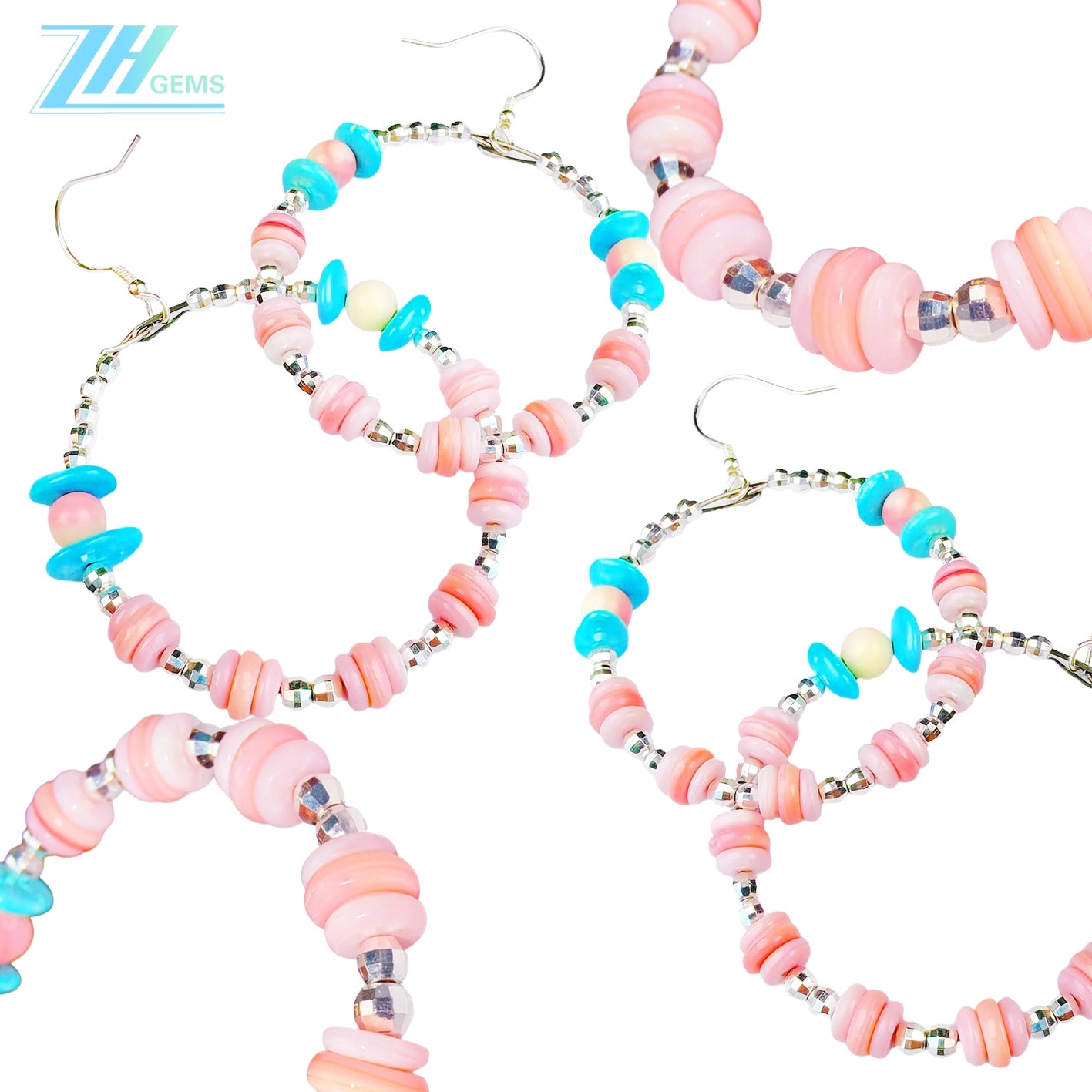 Classic Authentic High Quality Turquoise Earrings With Natural Pink Opal,Jewelry Original Design For Women's Jewelry