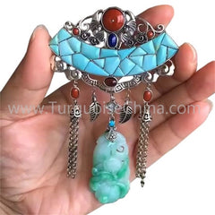 Jade budda and natural Turquoise pendant gemstone jewelry