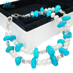 Popular Natural Turquoise Pearl With S925 Silver Authentic Bracelet High Jewelry Designer Custom1