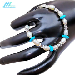 Turquoise Pearl Bracelet S925 Silver Fashion Women's Jewelry Designer Custom Natural Pearl Silver Beads Holiday Gifts