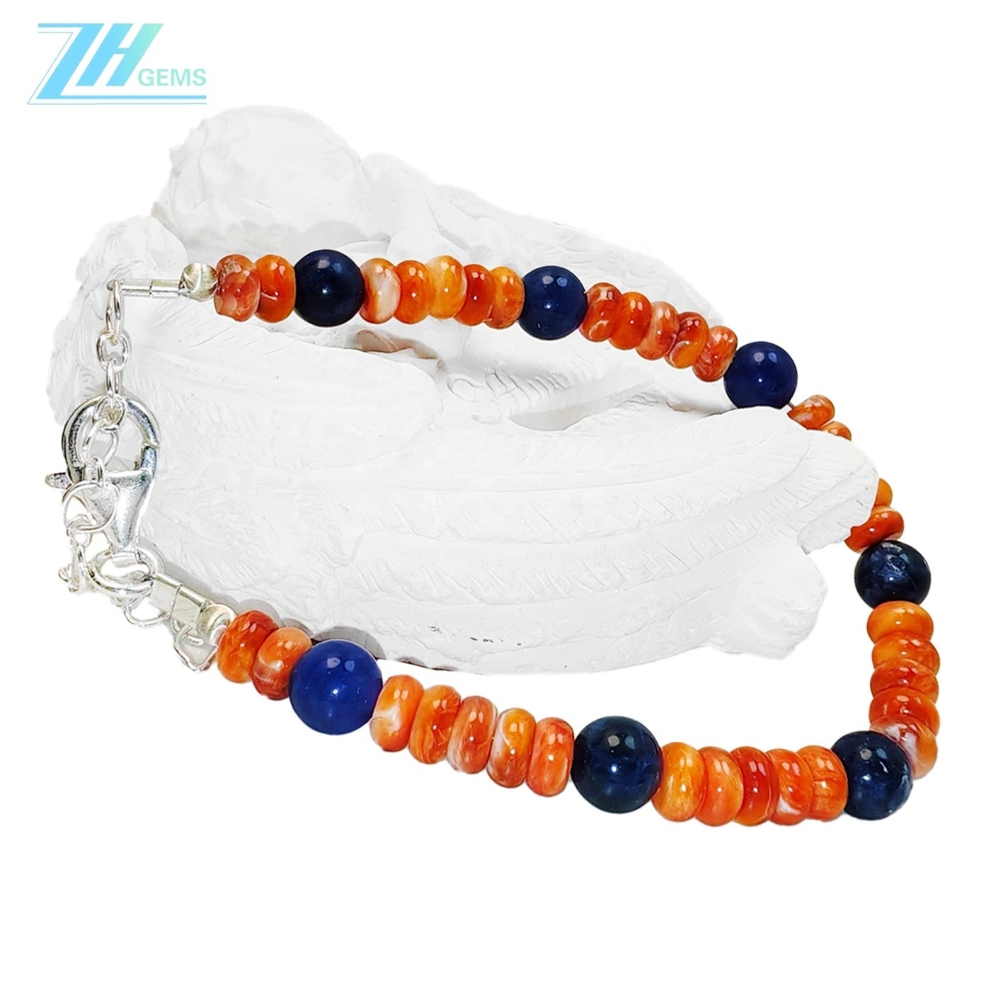 Natural Orange Spiny Oyster And Lapis Lazuli With S925 Silver Authentic Bracelet High Jewelry Designer Custom