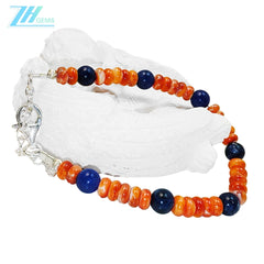 Natural Orange Spiny Oyster And Lapis Lazuli With S925 Silver Authentic Bracelet High Jewelry Designer Custom