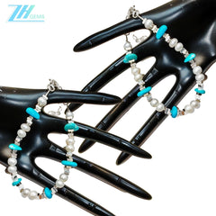 Natural Turquoise Pearl With S925 Silver Authentic Bracelet Diy Jewelry Making And Beadwork