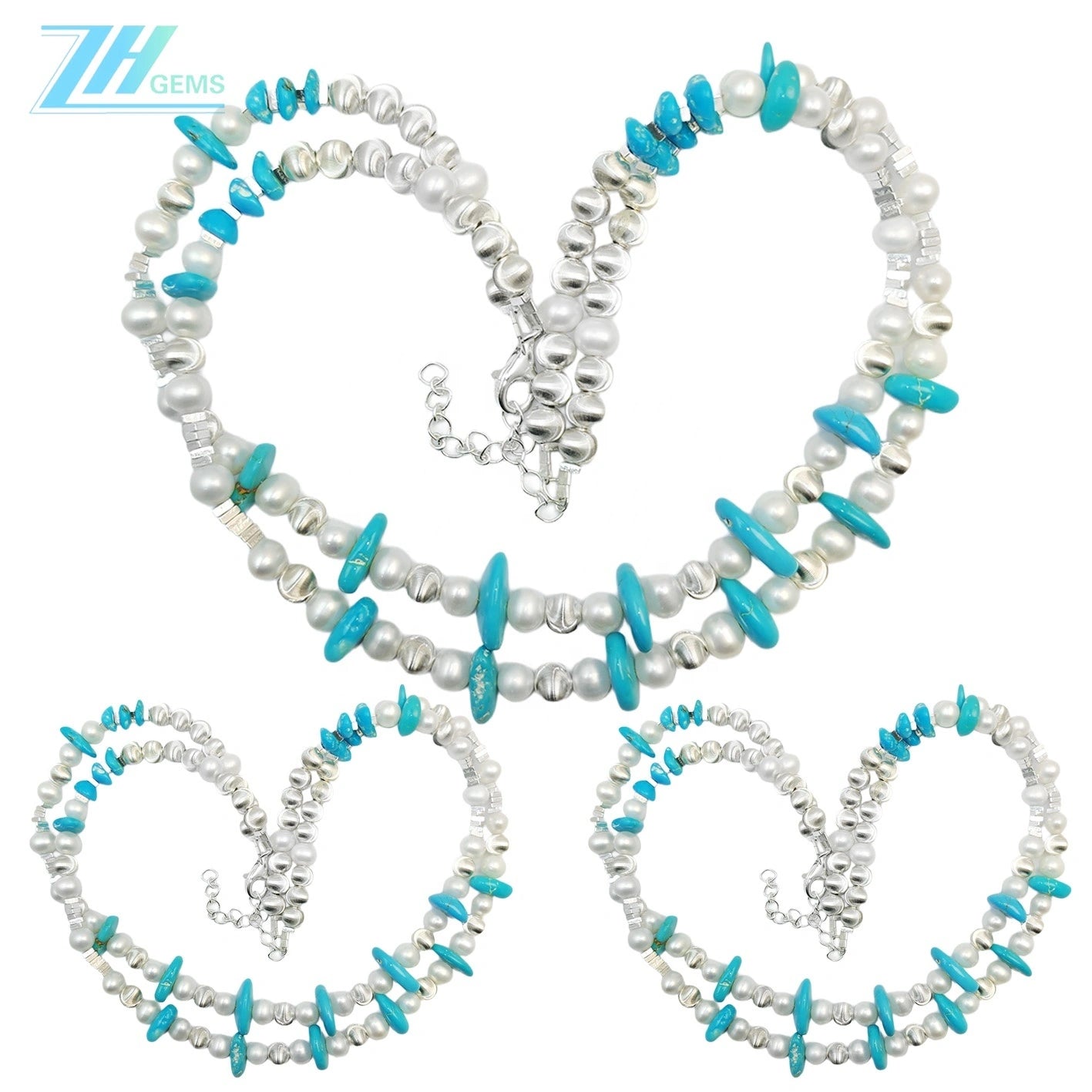 Winter Goddess Essential Pearl Double Necklace Jewelry S925 Silver Beads Natural Turquoise Silver Bracelet Jewelry