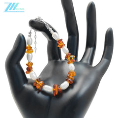 Natural Amber Silver Bracelet Natural Pearl Jewelry S925 Silver Handmade Gifts Exclusive Customization