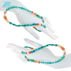Natural Turquoise And Spiny Oyster Free-ahpe And Roundle Gemstone Beads Summer Necklace Choice As Surprising