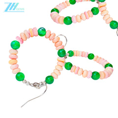 Real Pink Opal Earrings With Chrysoprase 925 Sterling Silver Stud Drop Earrings For Women For Her Gemstone Gift