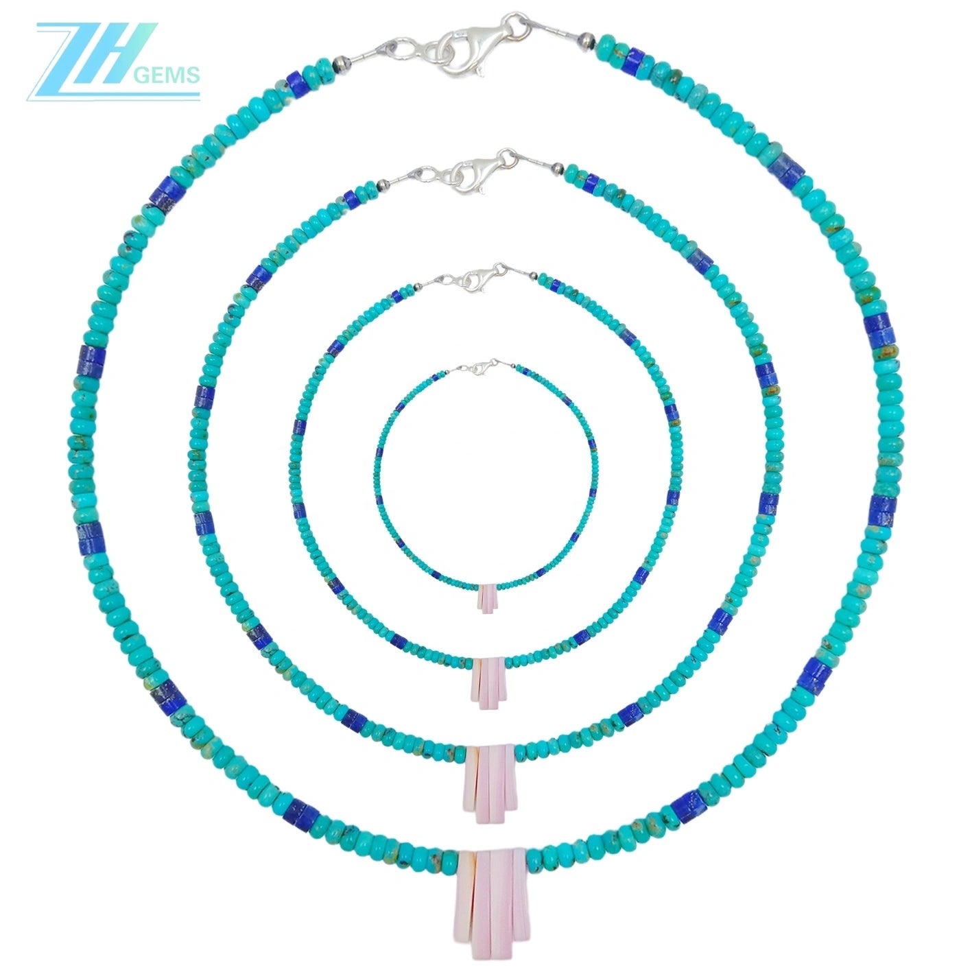 Natural Turquoise Pink Opal Lapis Lazuli 925 Sterling Silver Multi Stone Simple Atmosphere And Summer Choice