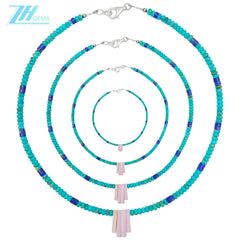 Natural Turquoise Pink Opal Lapis Lazuli 925 Sterling Silver Multi Stone Simple Atmosphere And Summer Choice