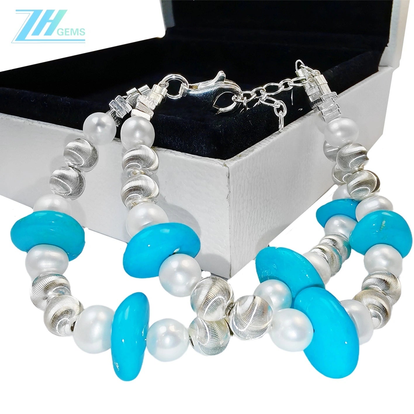 Double Winter Natural Turquoise Bracelet Pearl With S925 Silver Exquisite Bracelet High Jewelry Designer Custom