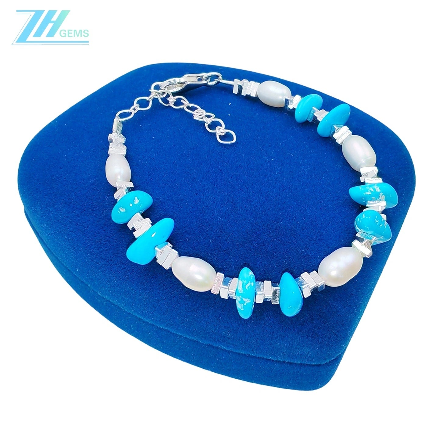 Popular S925 Silver & Natural Turquoise With Pearl High Quality Bracelet Hot Selling Triangle Silver Bracelet