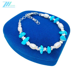 Popular S925 Silver & Natural Turquoise With Pearl High Quality Bracelet Hot Selling Triangle Silver Bracelet