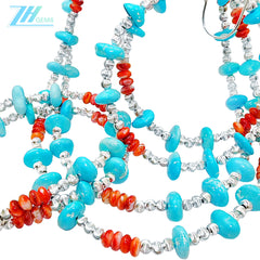 Turquoise Jewelry Set With Delicate Red Spiny Oyster Conformal Turquoise Combo Set Bracelet Necklace