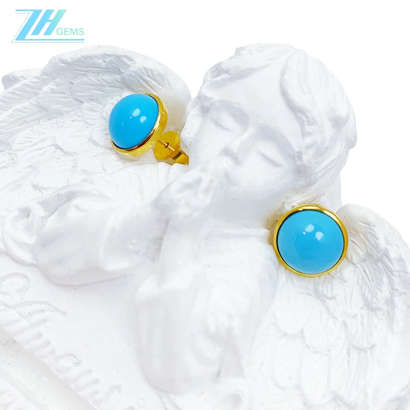 14k Gold Electrolysis 18k Gold Sleeping Beauty Mine Natural Electrolytic Turquoise Round Earrings Jewelry Accessories For Women