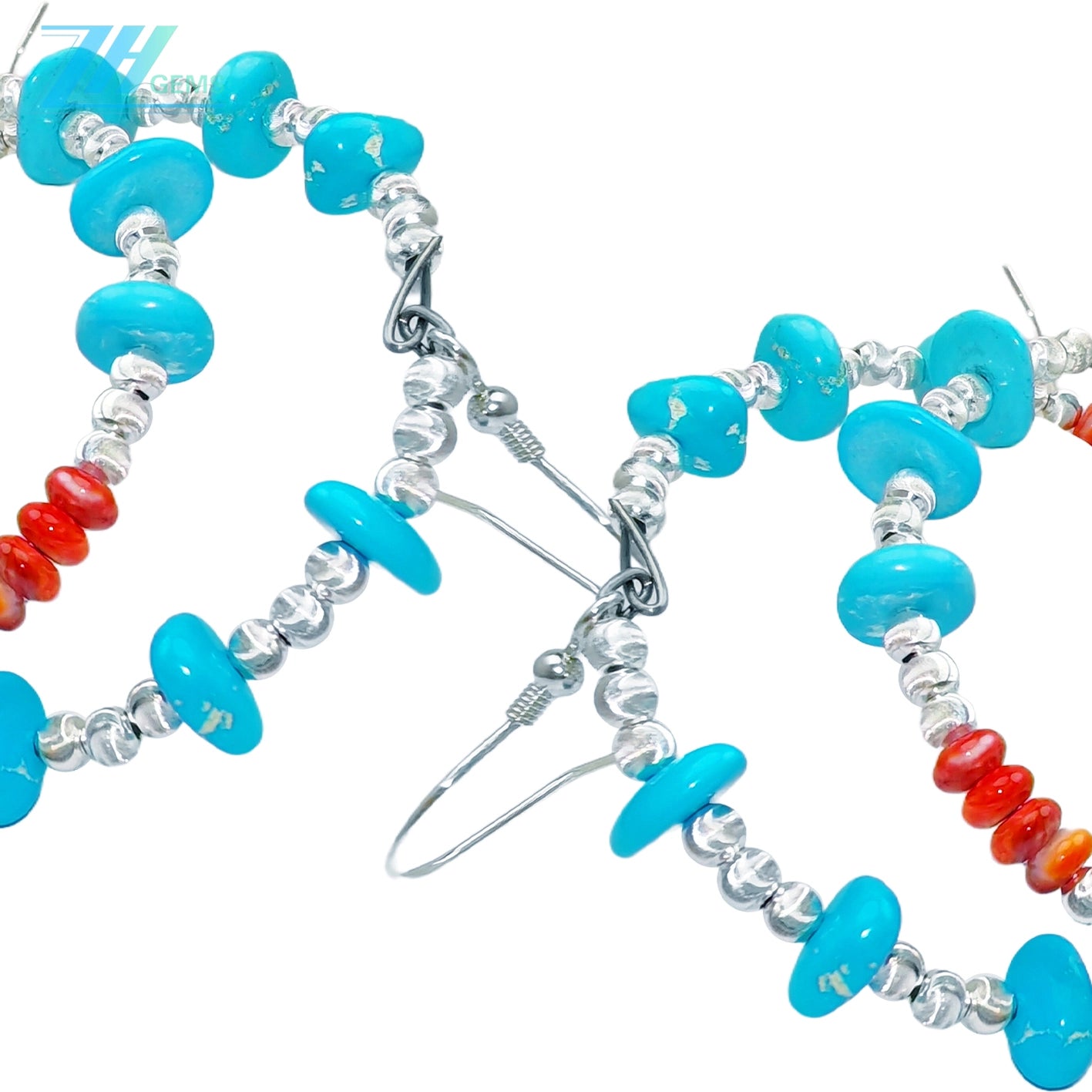 Authentic High Quality Earrings Natural Winter Women's Earrings Natural Spiny Oyster Natural Turquoise With 3mm Silver Beads