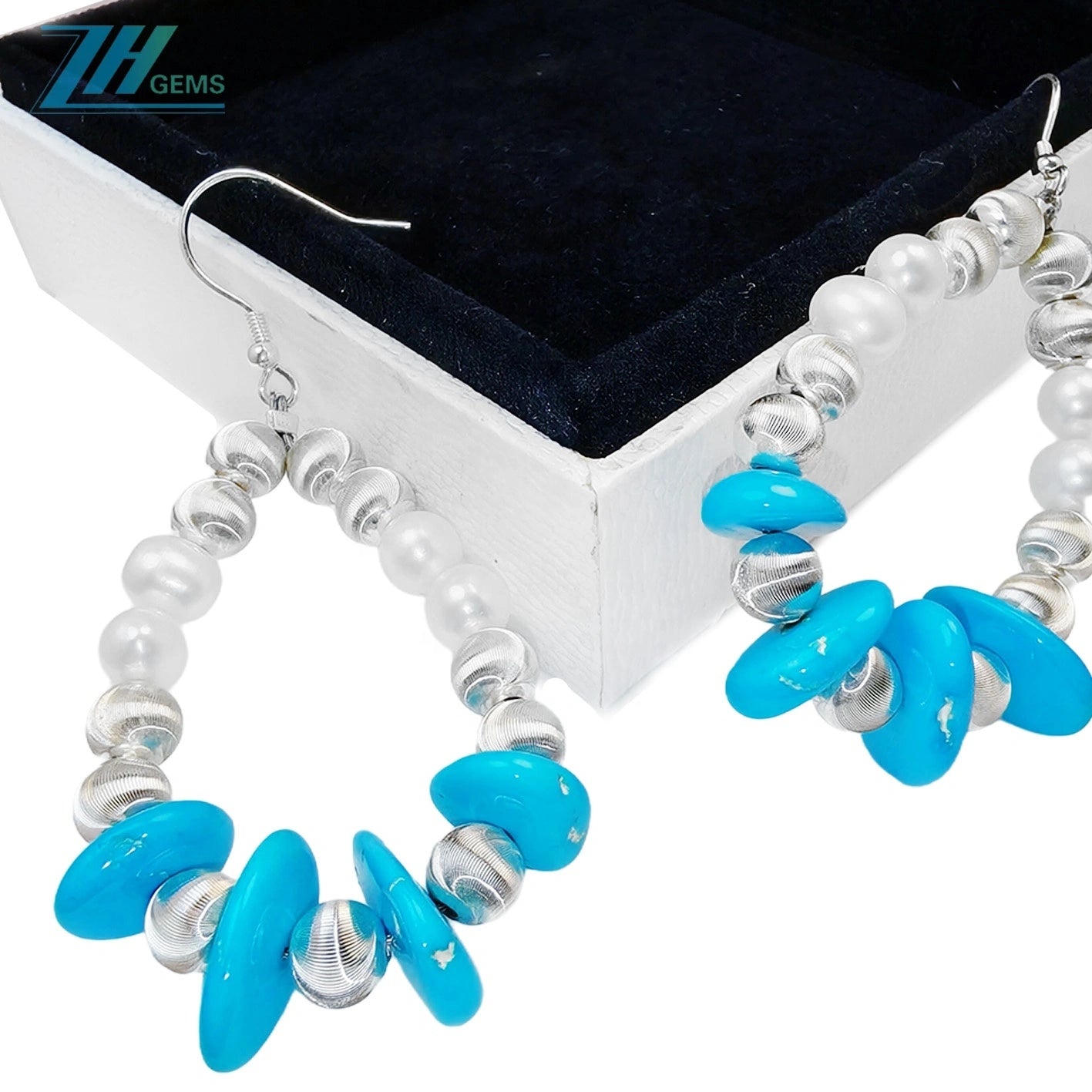 Winter Earrings Turquoise Holiday Gift S925 Silver And Natural Pearl Turquoise Beautiful Goddess Jewelry Natural Earrings