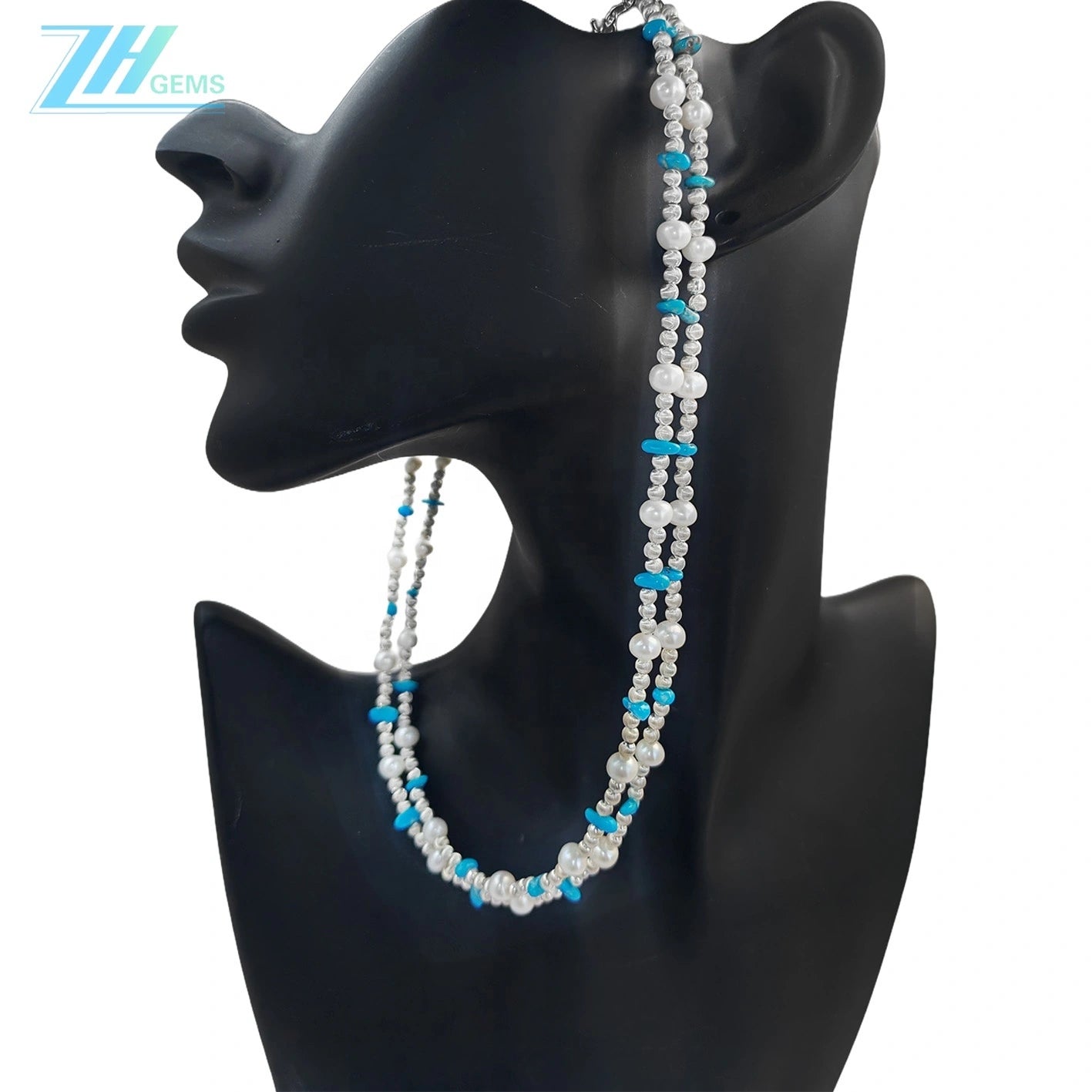 Double Natural Turquoise Women's Necklace With Delicate Beautiful Silver Jewelry Necklace Goddesses Necessary