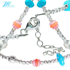 Pink Blue Natural Jewelry Collar Pink Opal Fish And Natural Turquoise Chinese New Year Gifts For Family