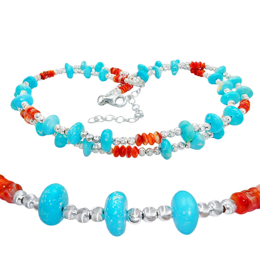 Fine Natural Red Spiny Oyster Turquoise Double Necklace High Quality Turquoise Natural Gemstone Jewelry Popular Models Hot Sale