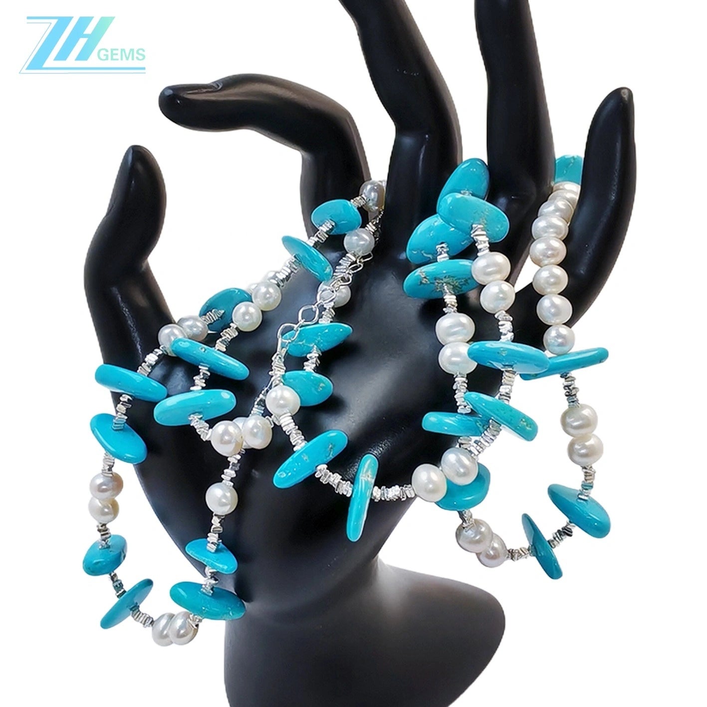 Winter Warm Gift S925 Silver And Natural Turquoise With Pearl High Quality Necklace Hot Selling Triangle Silver Necklace