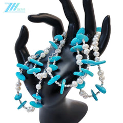 Winter Warm Gift S925 Silver And Natural Turquoise With Pearl High Quality Necklace Hot Selling Triangle Silver Necklace