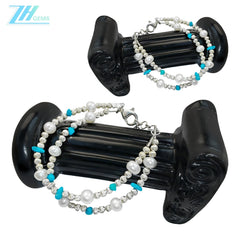 Double S925 Silver Bracelet Pearl Bracelet Natural Turquoise High Quality Pearl Baroque Luxury Style Hot Sale