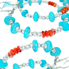 Authentic High Quality Earrings Natural Winter Women's Earrings Natural Spiny Oyster Natural Turquoise With 3mm Silver Beads