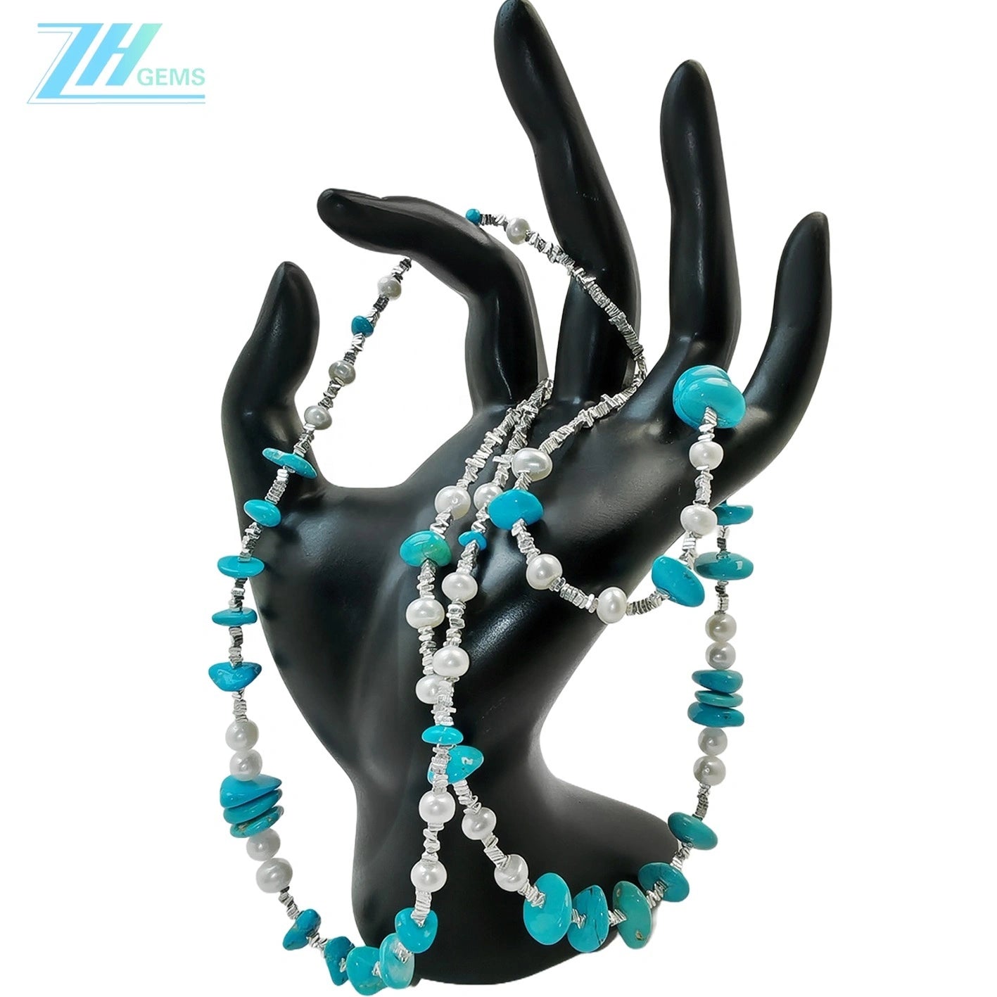 Popular Jewelry Double Layer Natural Turquoise Women's Necklace Natural Pearl & Turquoise Beautiful Jewelry