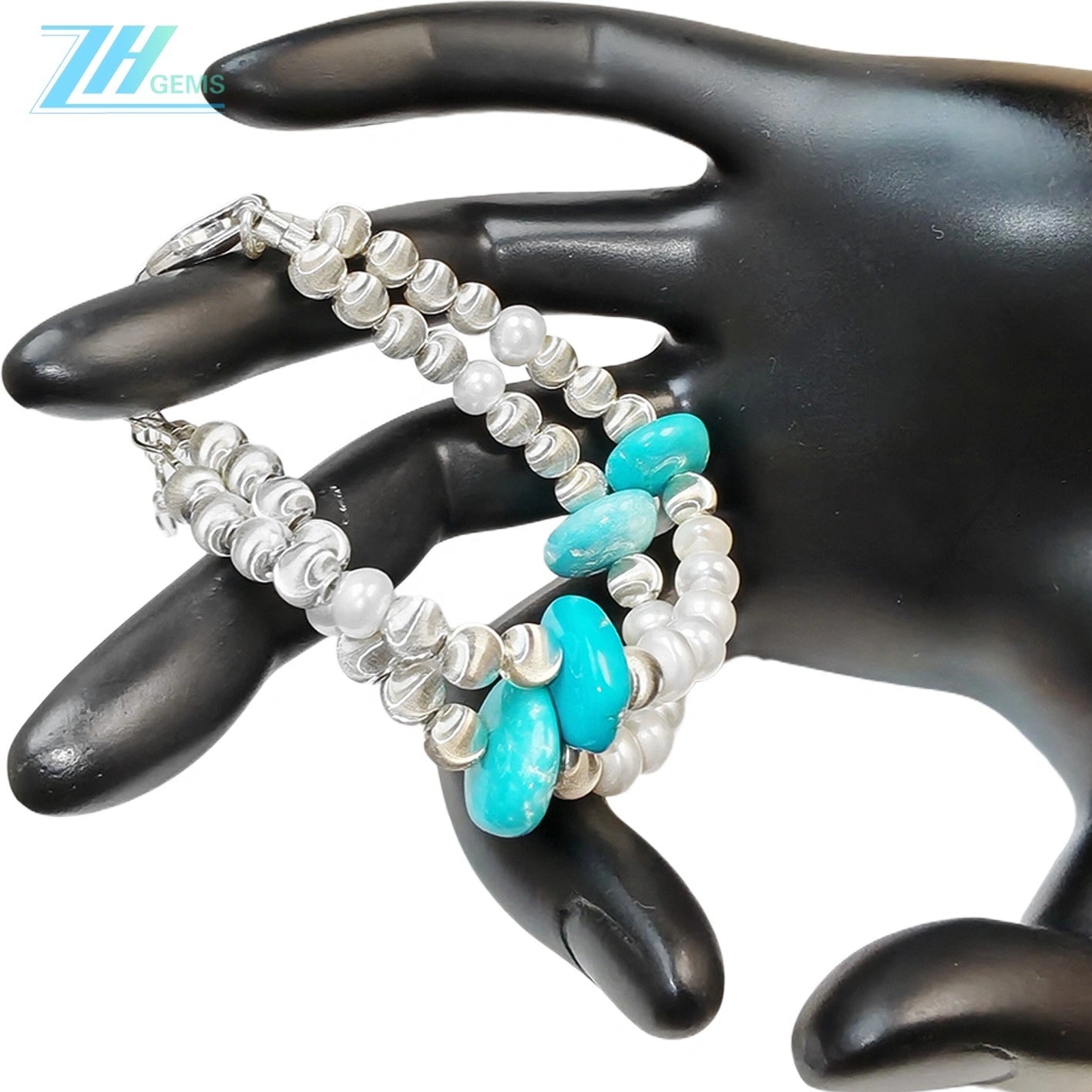 Turquoise Bracelet Natural Turquoise Women's Bracelet Matching Delicate Natural Pearls And Turquoise Beautiful Silver